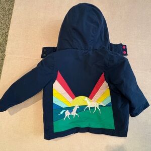 Joules Unicorn Rainbow Hooded Jacket 3T fleece lining coat toddler girl